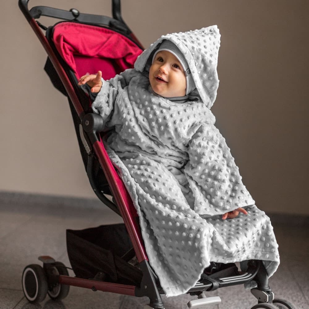 Kocyk z rękawami kapturem Szary dla dziecka dzieci