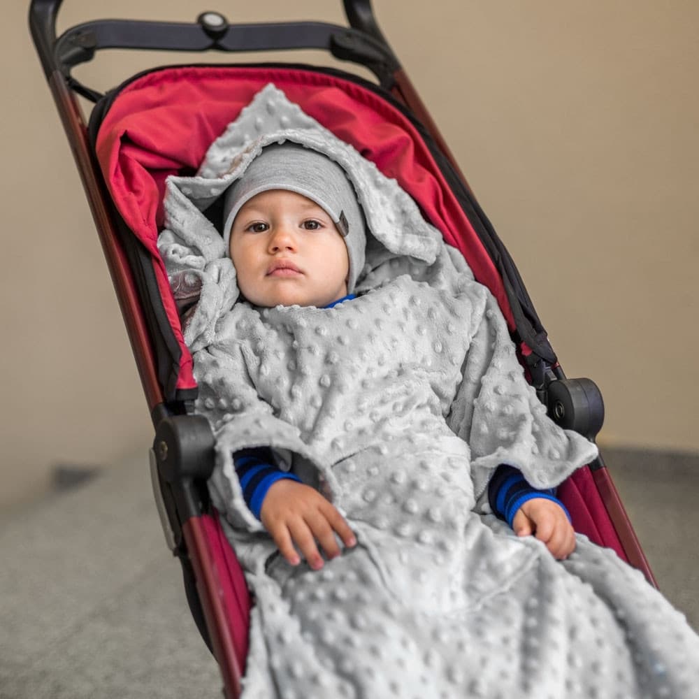 Kocyk z rękawami kapturem Szary dla dziecka dzieci